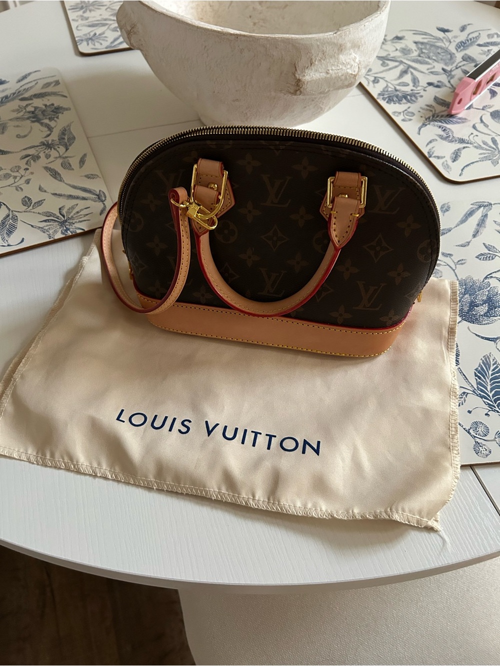 Source Unknown Brown Monogram Crossbody with Tan Trim
